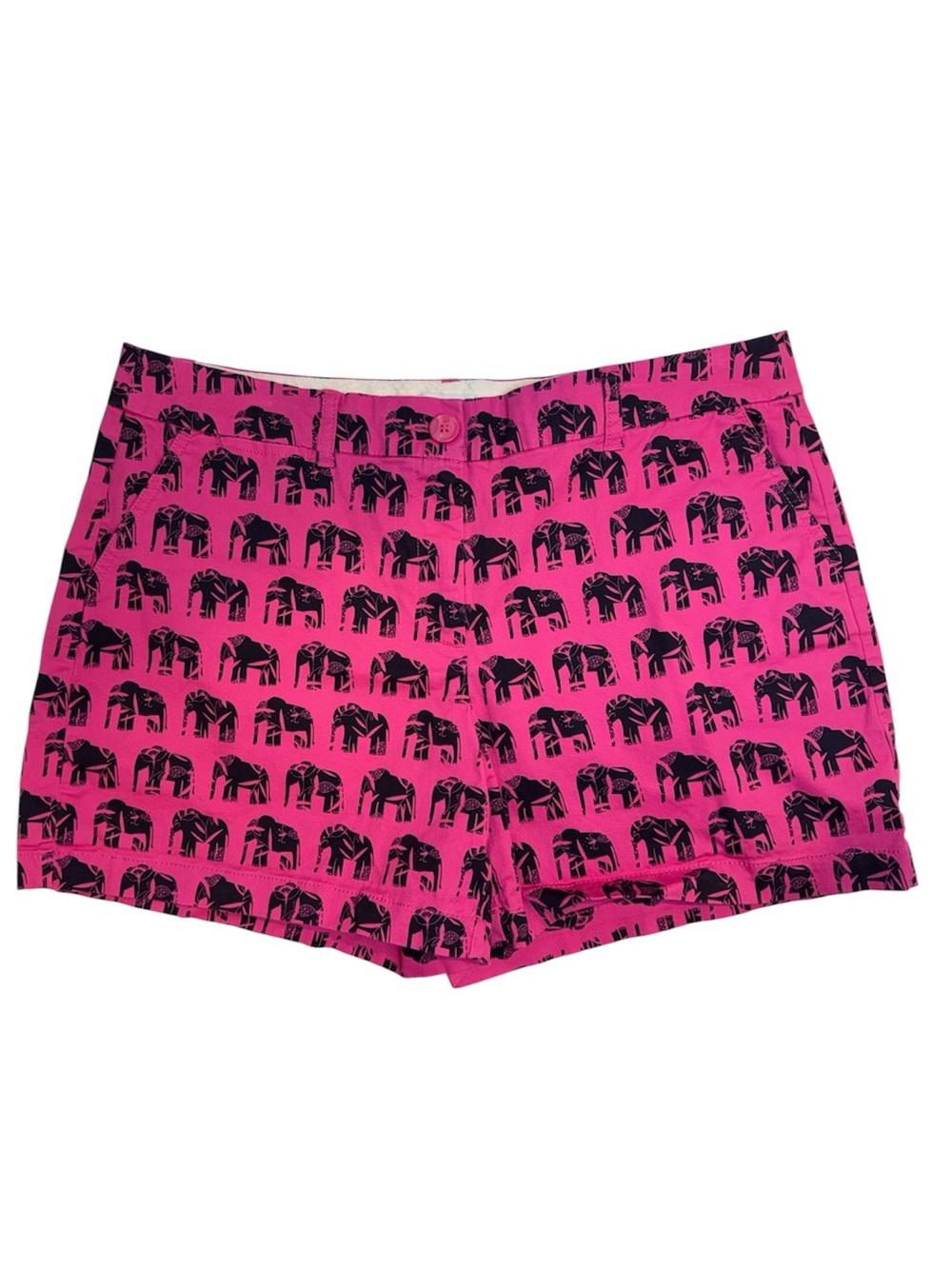 Crown & Ivy Pink Elephant-Print Shorts Cotton Blend Women's Size 14